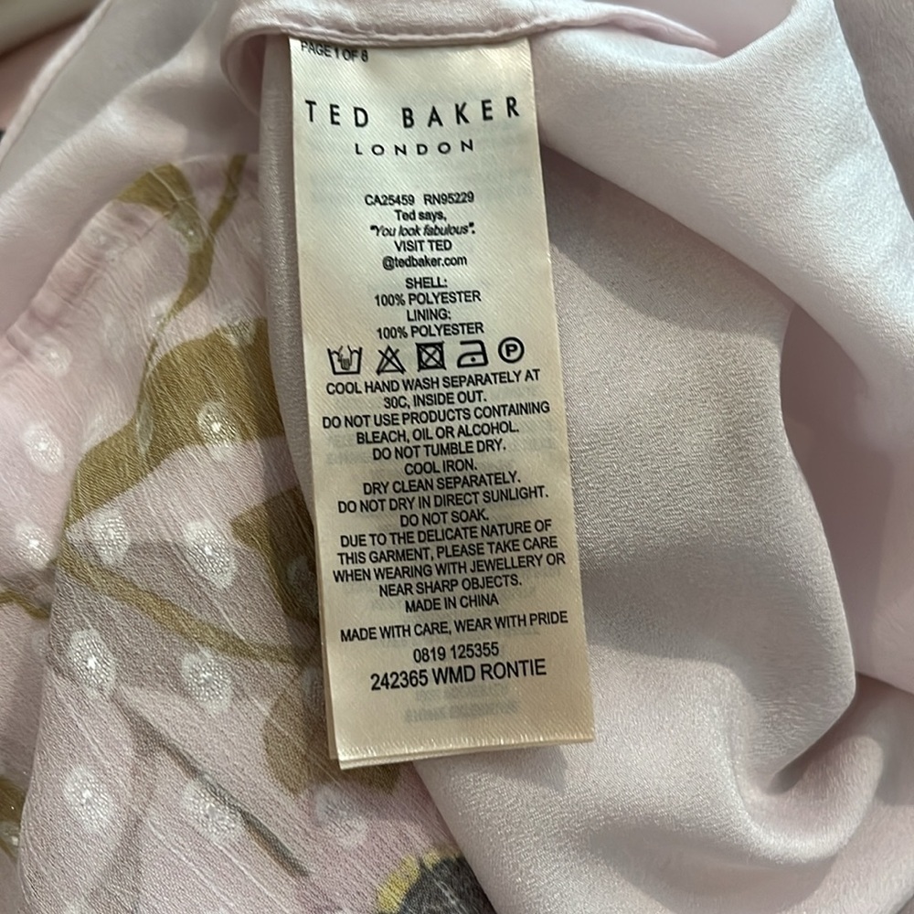 Ted Baker RONTIE Cabana print floral pink sleeveless dress TB 3 USA 8 - Picture 13 of 13